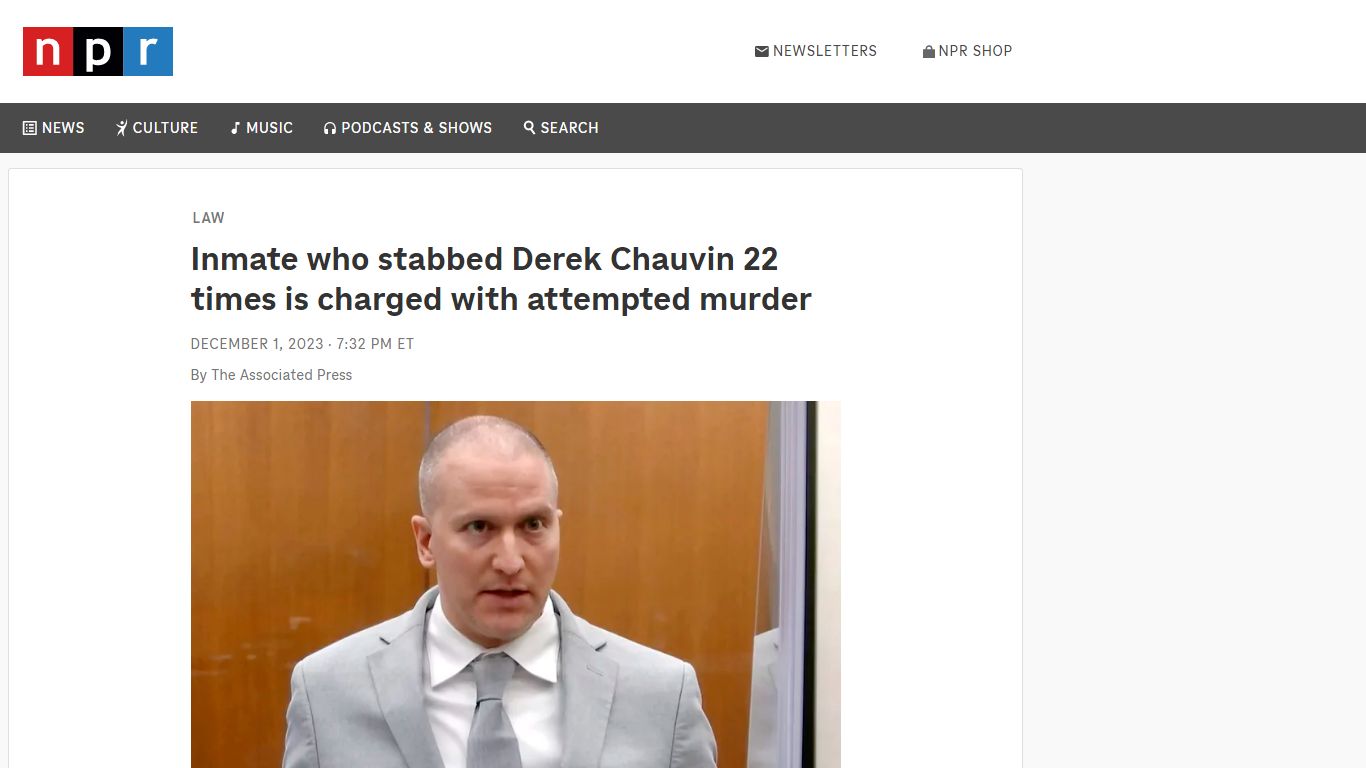 Inmate who stabbed Derek Chauvin charged with attempted murder ... - NPR