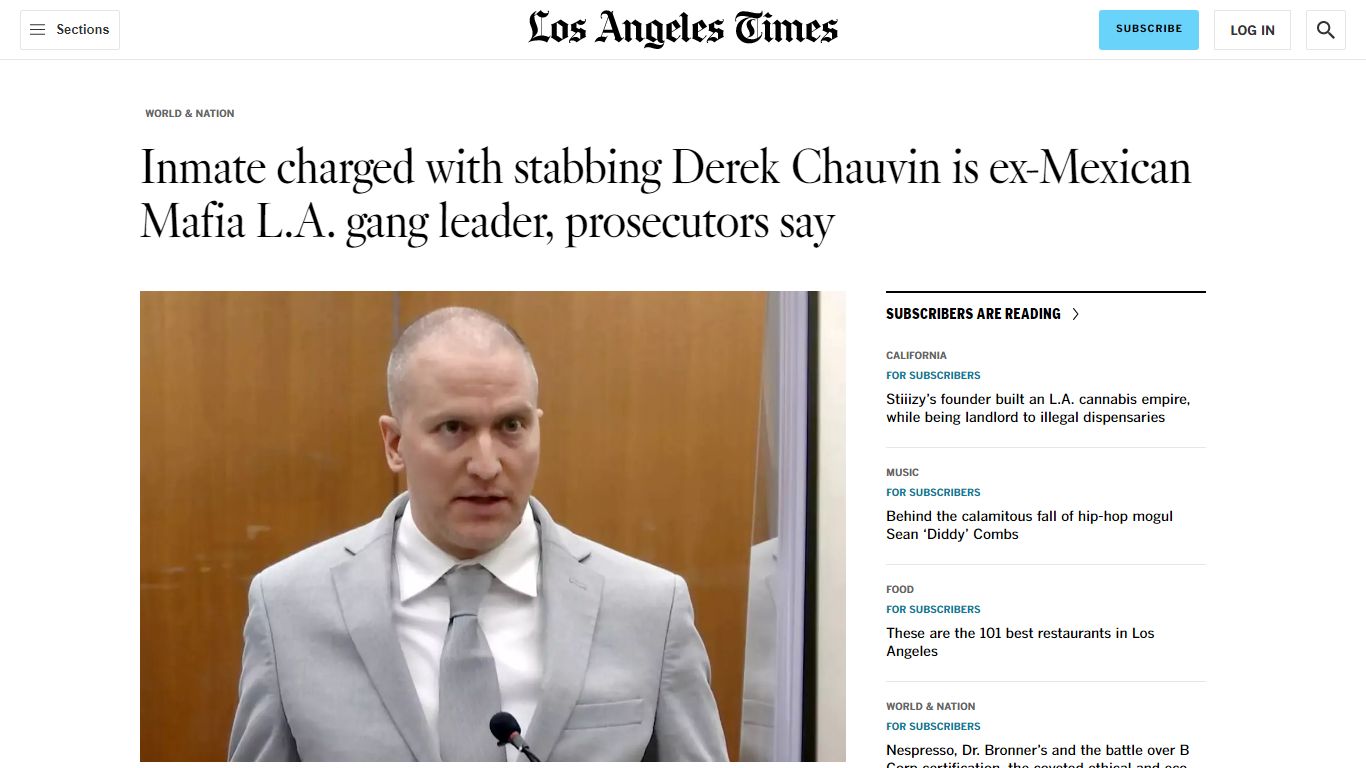 Ex-L.A. gang leader charged with stabbing Derek Chauvin, prosecutors ...