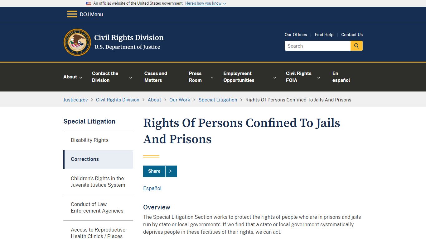 Civil Rights Division | Rights Of Persons Confined To Jails And Prisons